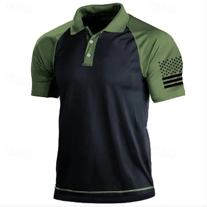 3D Print USA Flag Pattern Polo - Outdoor Sport Usa ulasan dan harga